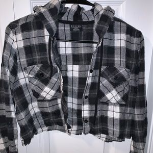 Cropped Flannel Hoodie W/ Pockets